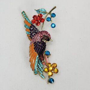 Gorgeous Colorful Enameled Swallow Bird & Flower Rhinestone Brooch Pin New